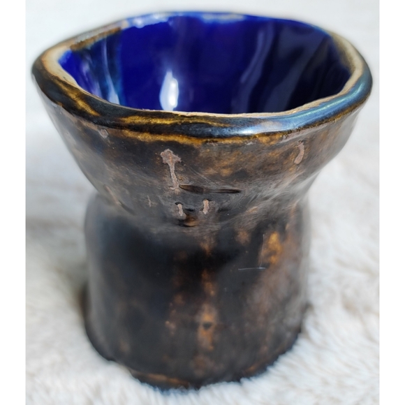 Brown metallic and blue handmade ceramic cup - Picture 2 of 13